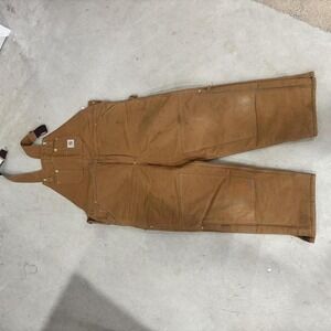 Carhartt Bib Overalls Mens 42x30 Brown Duck Double Knee Quilt Lined Workwear